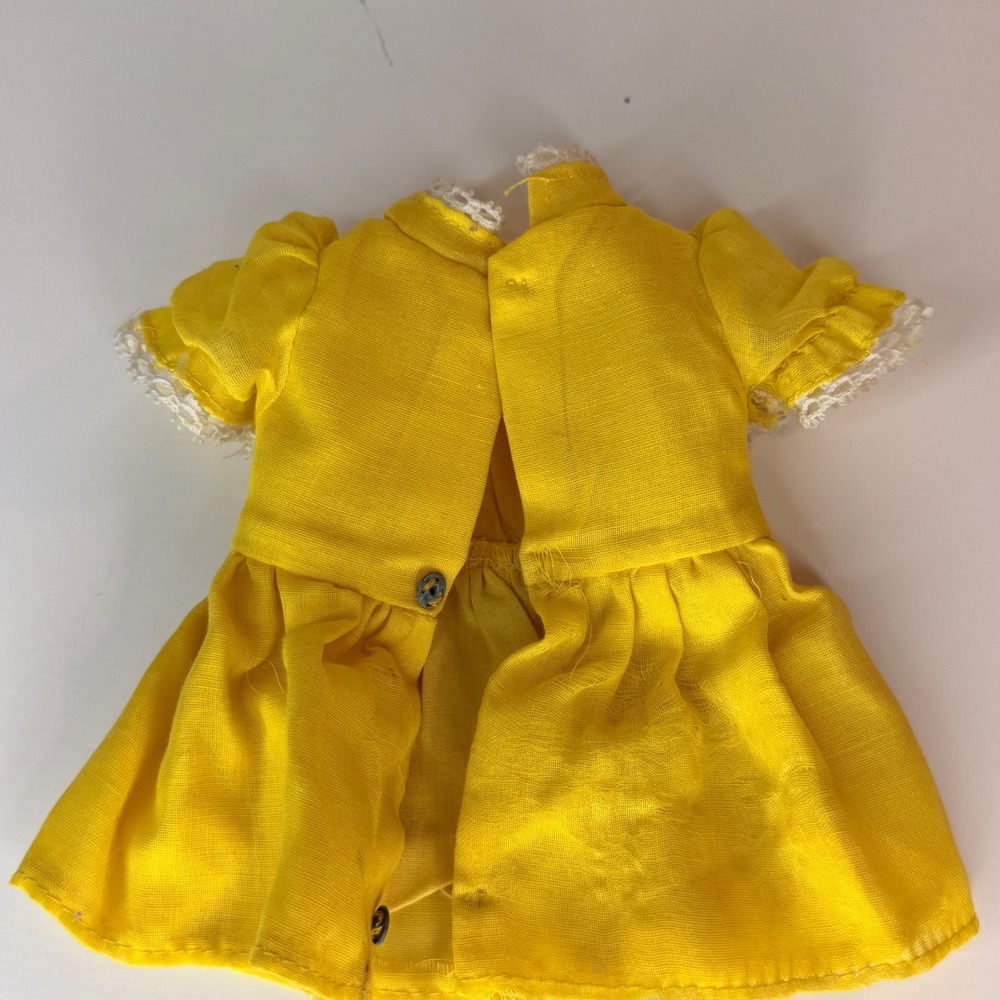 Vintage Ideal Velvet Doll Dress Yellow Lace Trim Snap Back 1970s Hong Kong